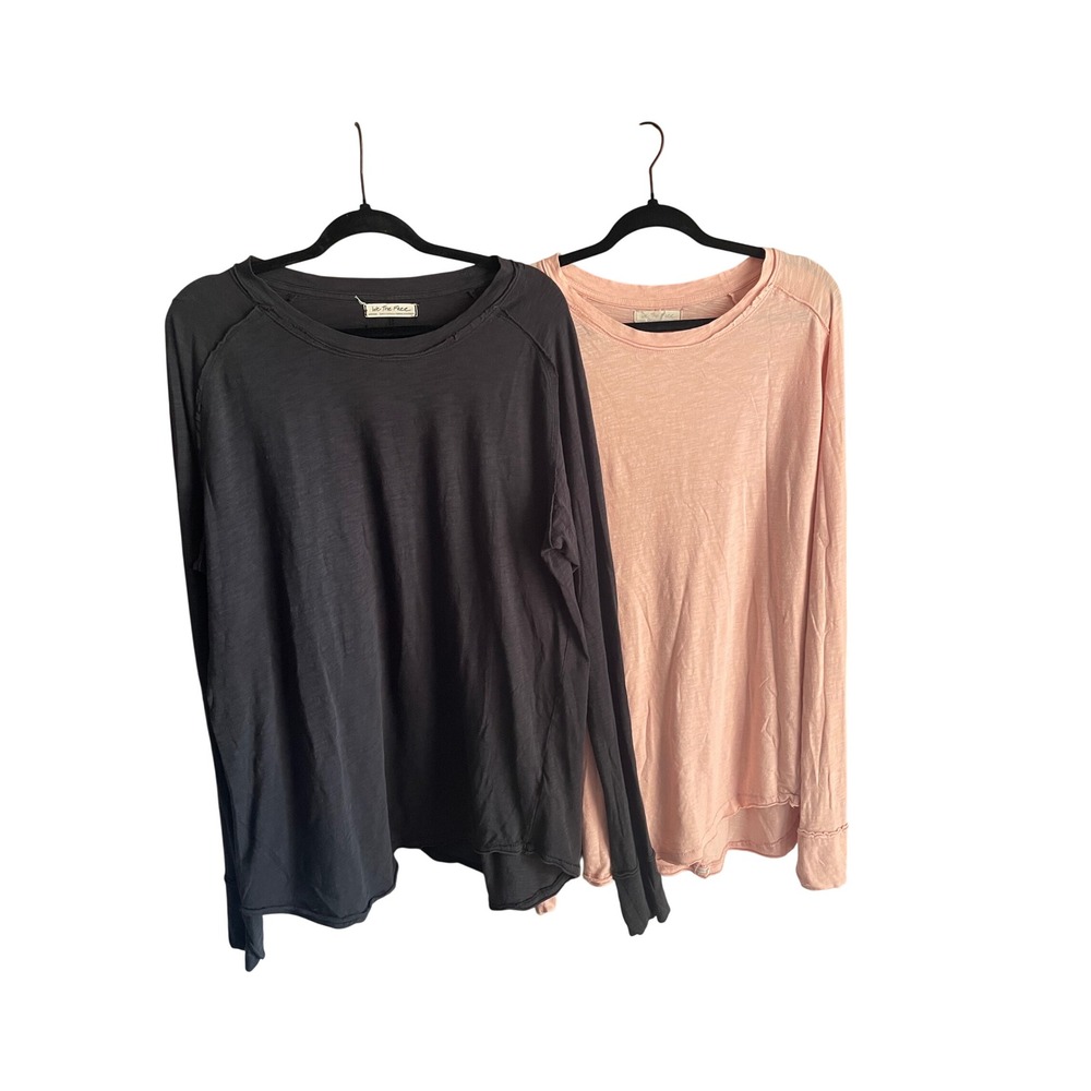 Free People We The Free Arden Tee Black Pink Cotton Medium Lot of 2 Oversized
